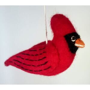 Handmade Wild Woolies Felt Red Cardinal Bird Garden Christmas Ornament Felt Wool